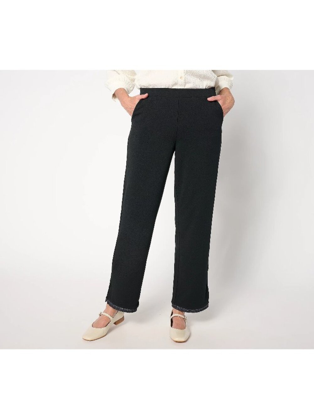 Isaac Mizrahi Live Small Petite Scuba Crepe Straight Leg Ankle Pants Black NEW